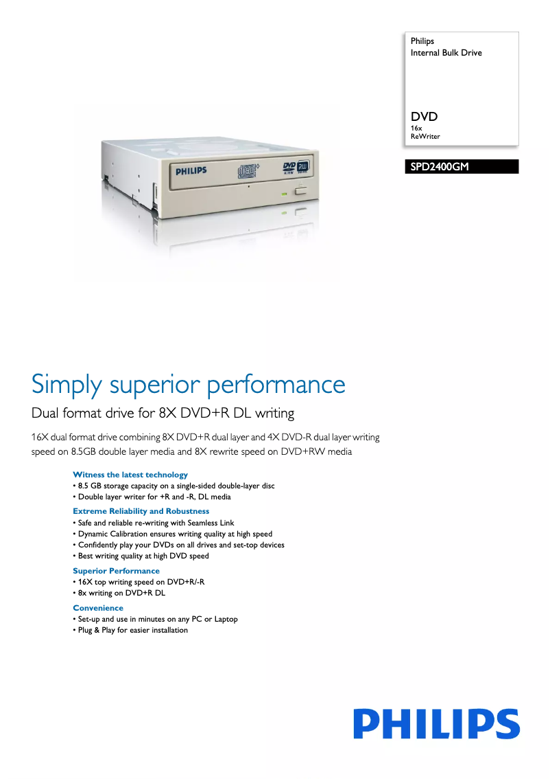 Page 1 de la notice Brochure Philips SPD2400GM