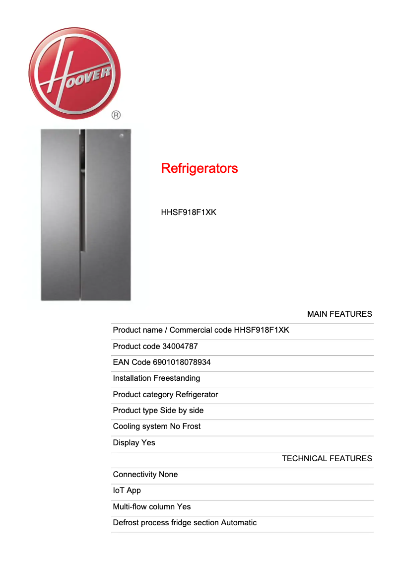 Image de la première page du manuel de l'appareil HHSF918F1XK