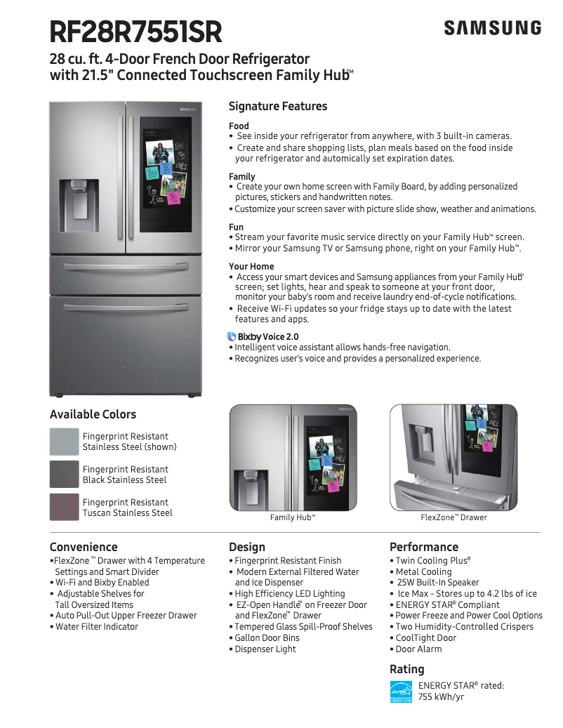 Page 1 de la notice Fiche technique Samsung RF28R7551SG/AA