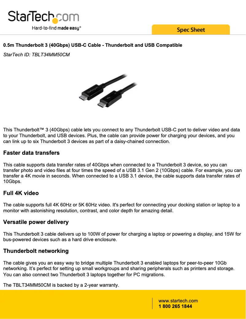 Page 1 de la notice Manuel utilisateur StarTech.com TBLT34MM50CM