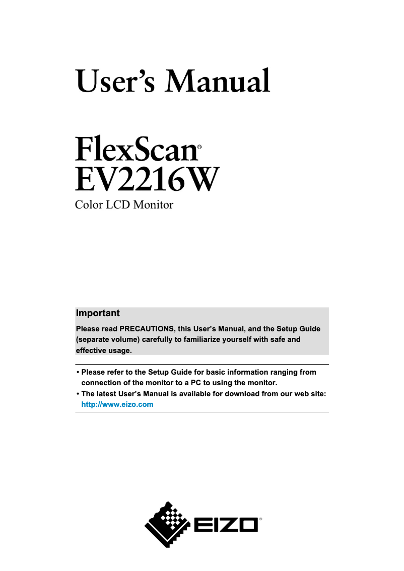 Page 1 de la notice Manuel utilisateur Eizo FlexScan EV2216W