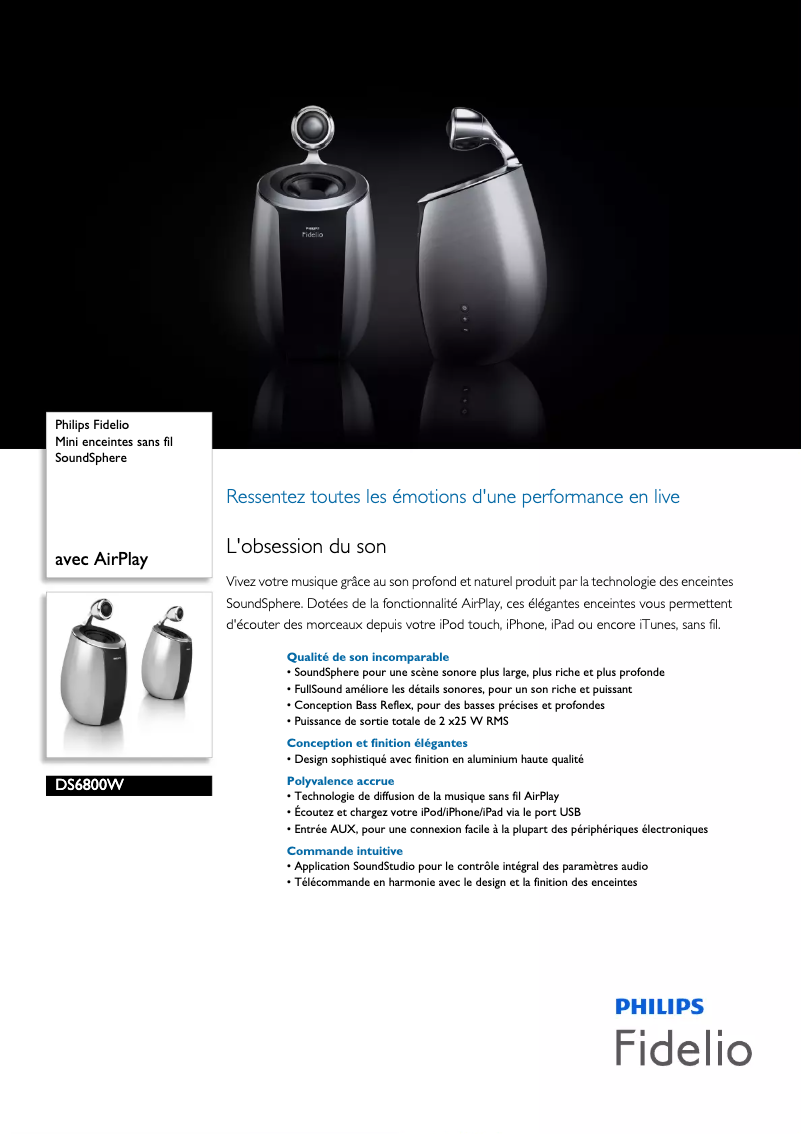 Page n°1 - Fiche technique Philips Fidelio SoundSphere DS6800W