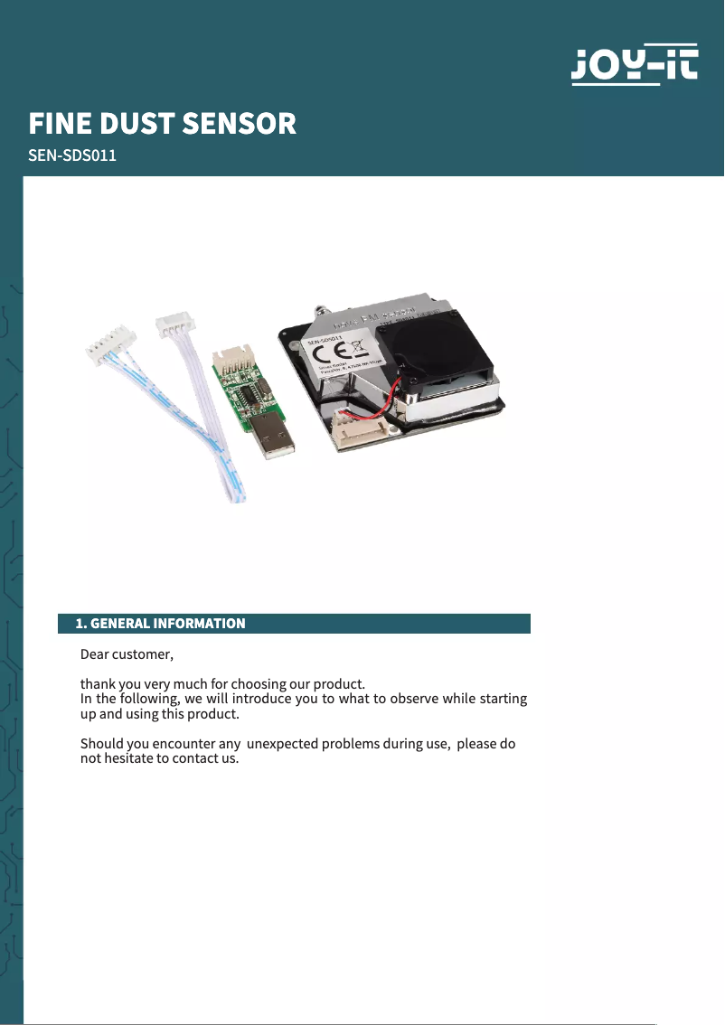 Page 1 de la notice Manuel utilisateur Joy-It SEN-SDS011