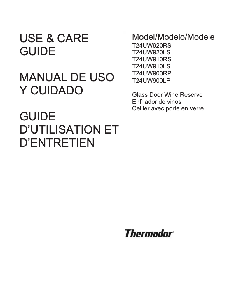 Page 1 de la notice Manuel utilisateur Thermador T24UW920RS