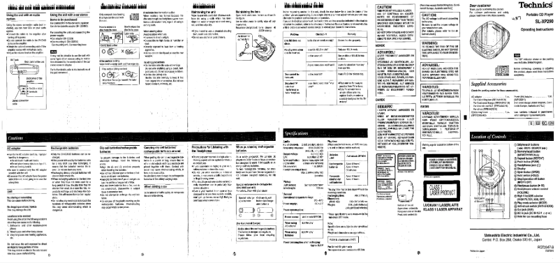 Image de la première page du manuel de l'appareil SL-XP290
