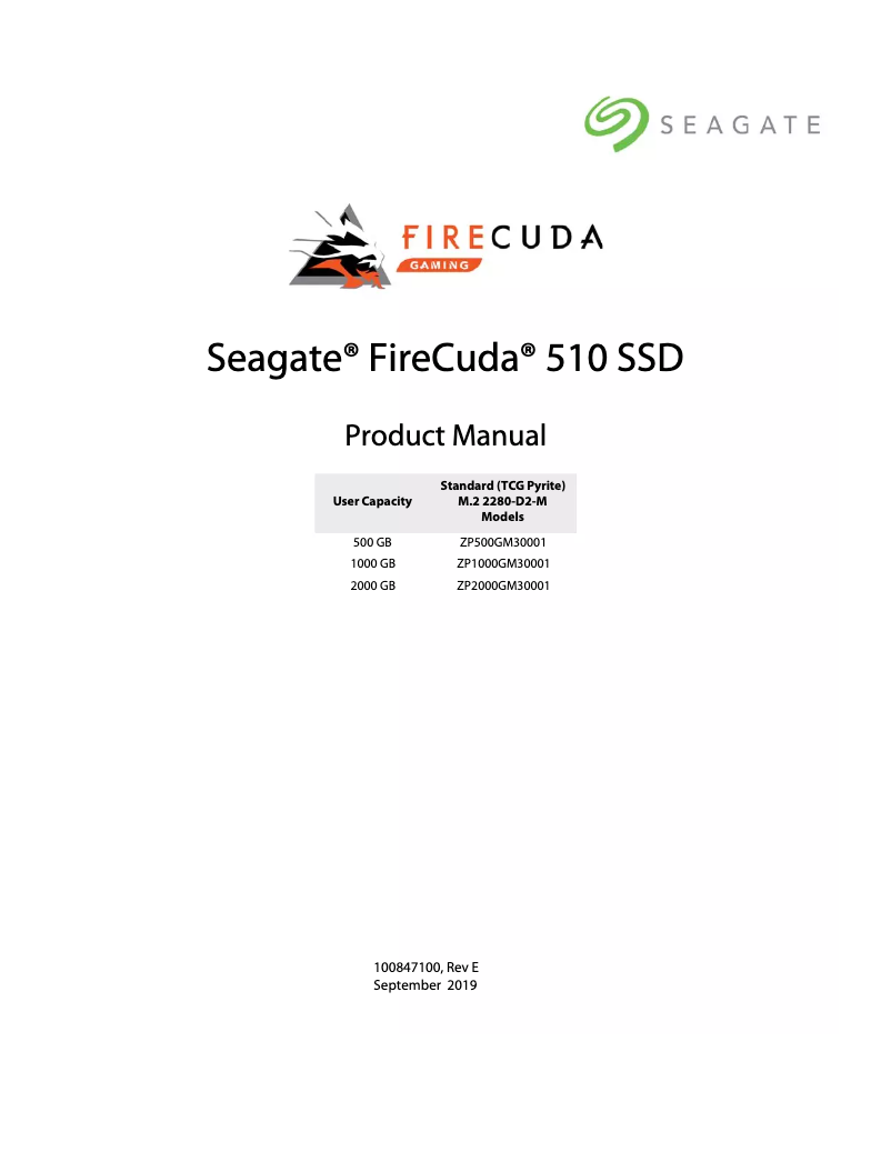 Page n°1 - Mode d'emploi Seagate FireCuda 510