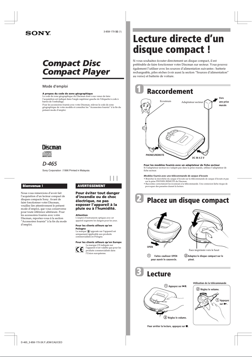 Página 1 del manual Manual de usuario Sony D-465