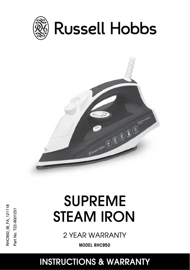 Page 1 de la notice Manuel utilisateur Russell Hobbs Supreme Steam Iron RHC950