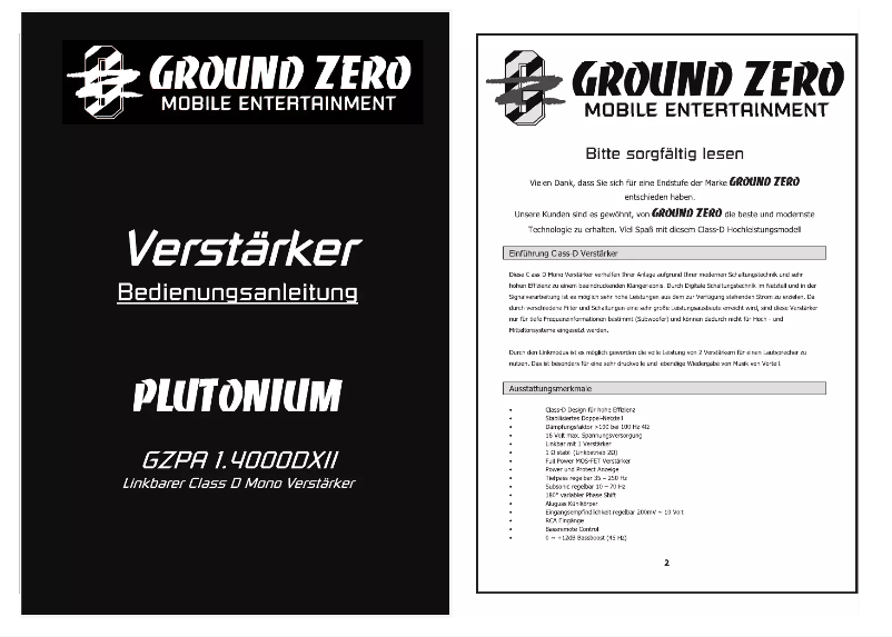 Page 1 de la notice Manuel utilisateur Ground Zero GZPA 1.4000DXII