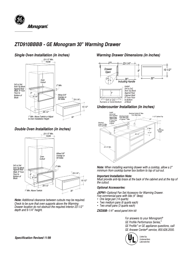 Page n°1 - Fiche technique GE ZTD910BBBB
