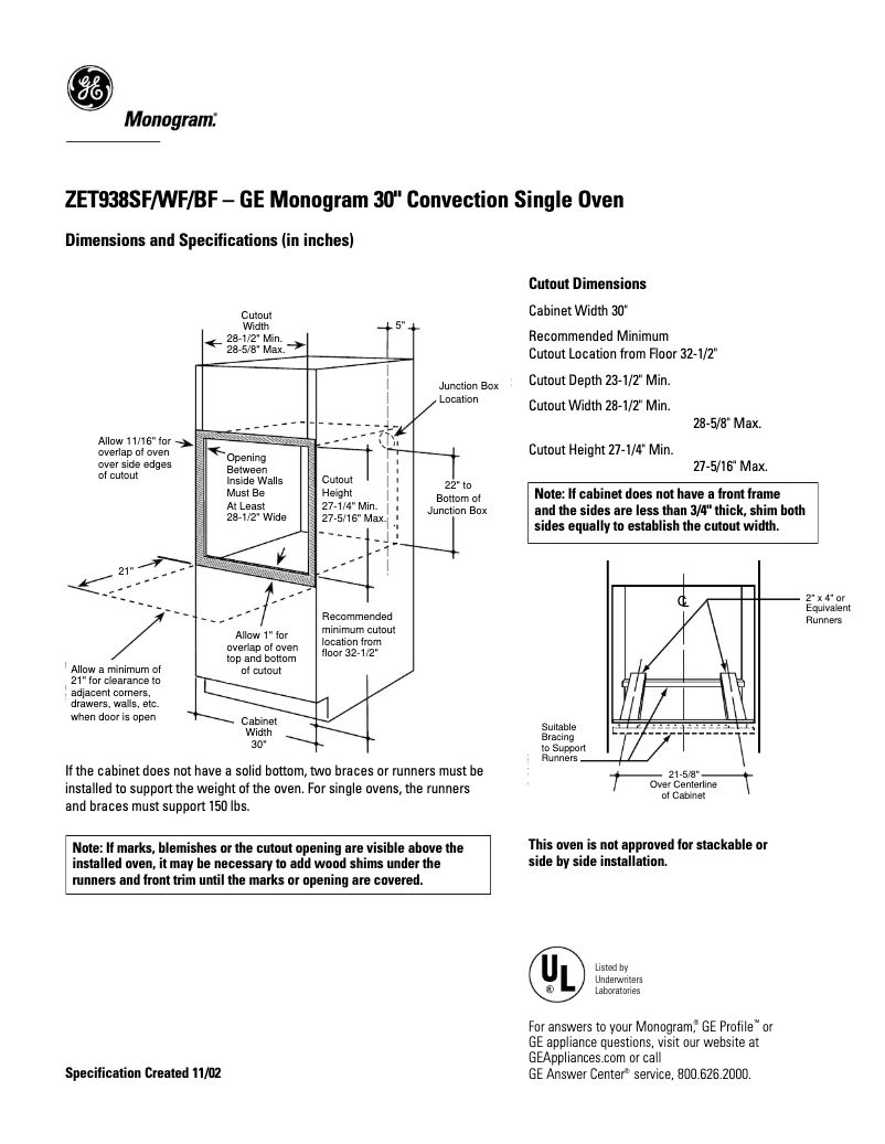 Page n°1 - Fiche technique GE ZET938WFWW