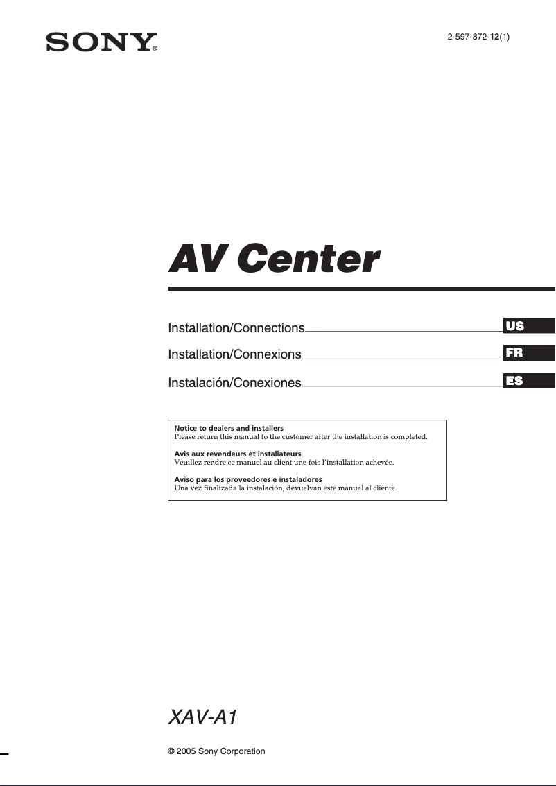 Página 1 del manual Guía de instalación Sony XAV-A1