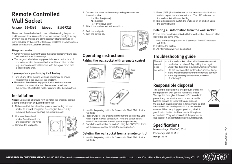 Page n°1 - Manuel utilisateur Cotech 51097X23