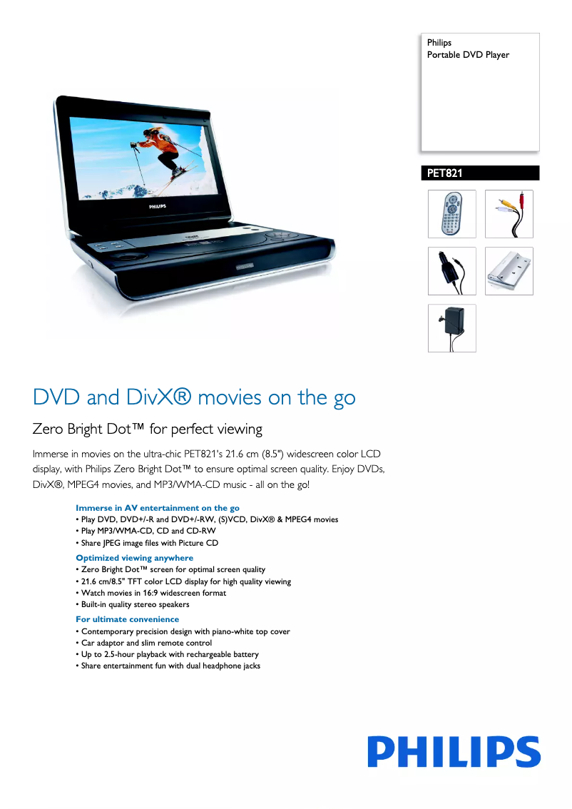 Page 1 de la notice Brochure Philips PET821
