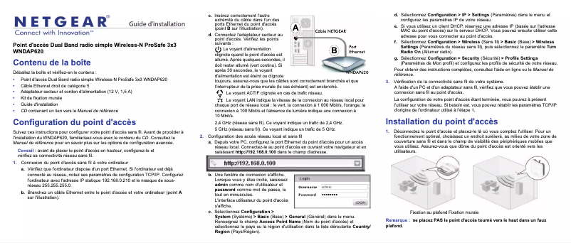 Page 1 de la notice Guide d'installation Netgear ProSafe WNDAP620