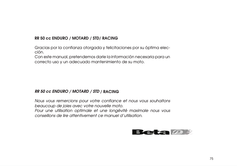 Página 1 del manual Manual de usuario Beta RR 50 (2008)