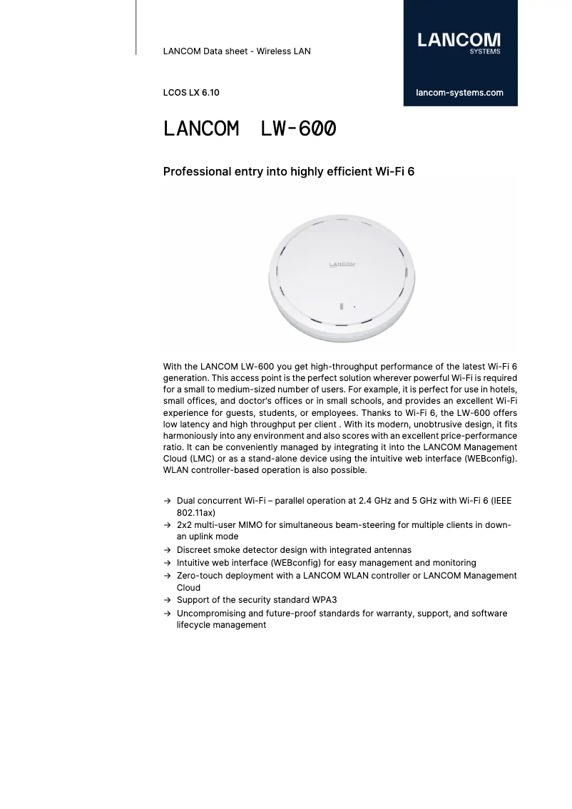 Página 1 del manual Ficha técnica Lancom LW-600