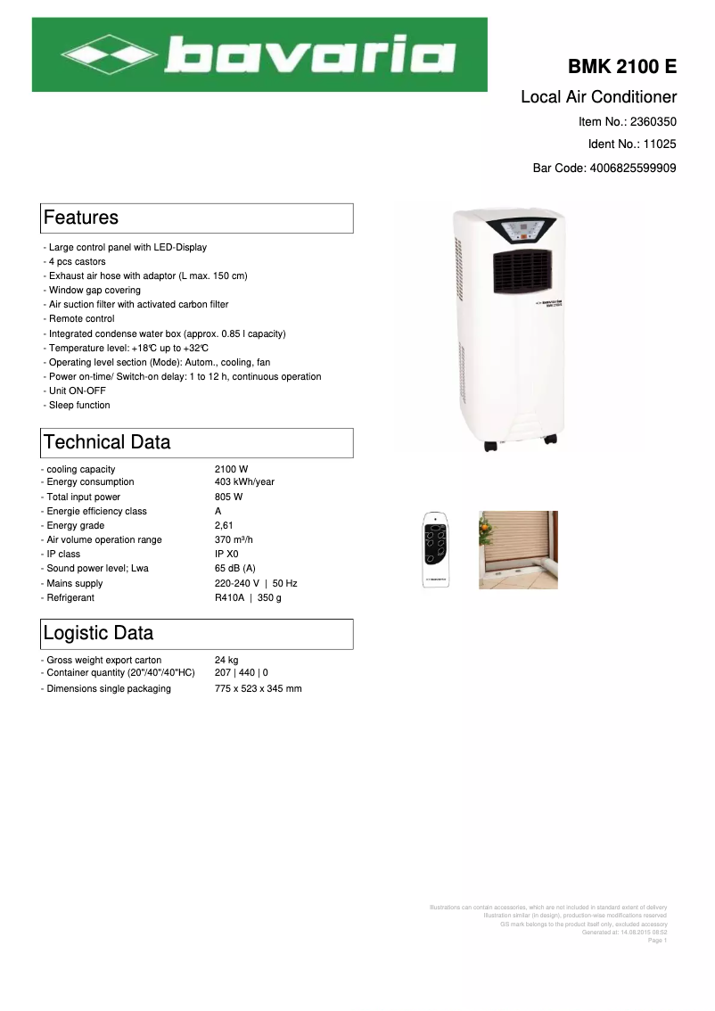 Imagen de la primera página del manual del dispositivo BMK 2100 E