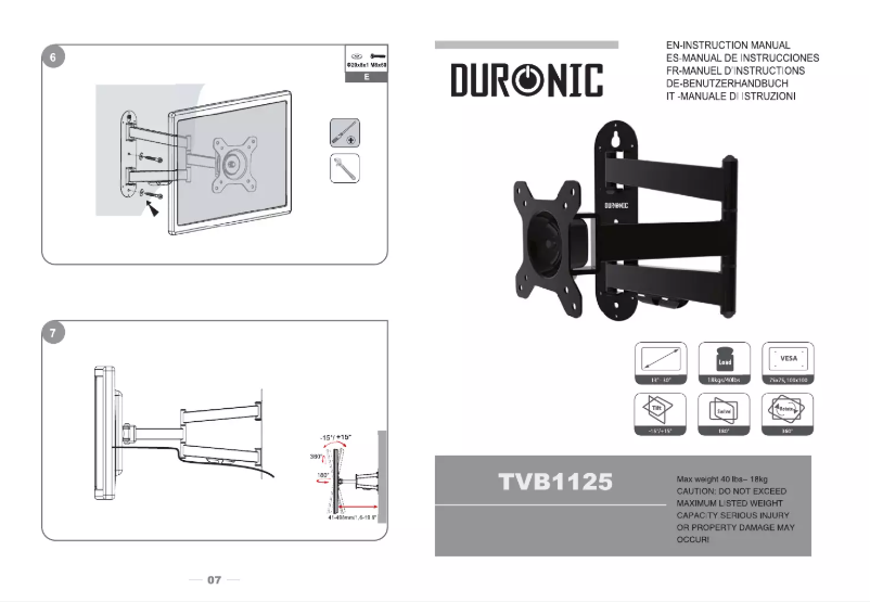 Page 1 de la notice Manuel utilisateur Duronic TVB1125