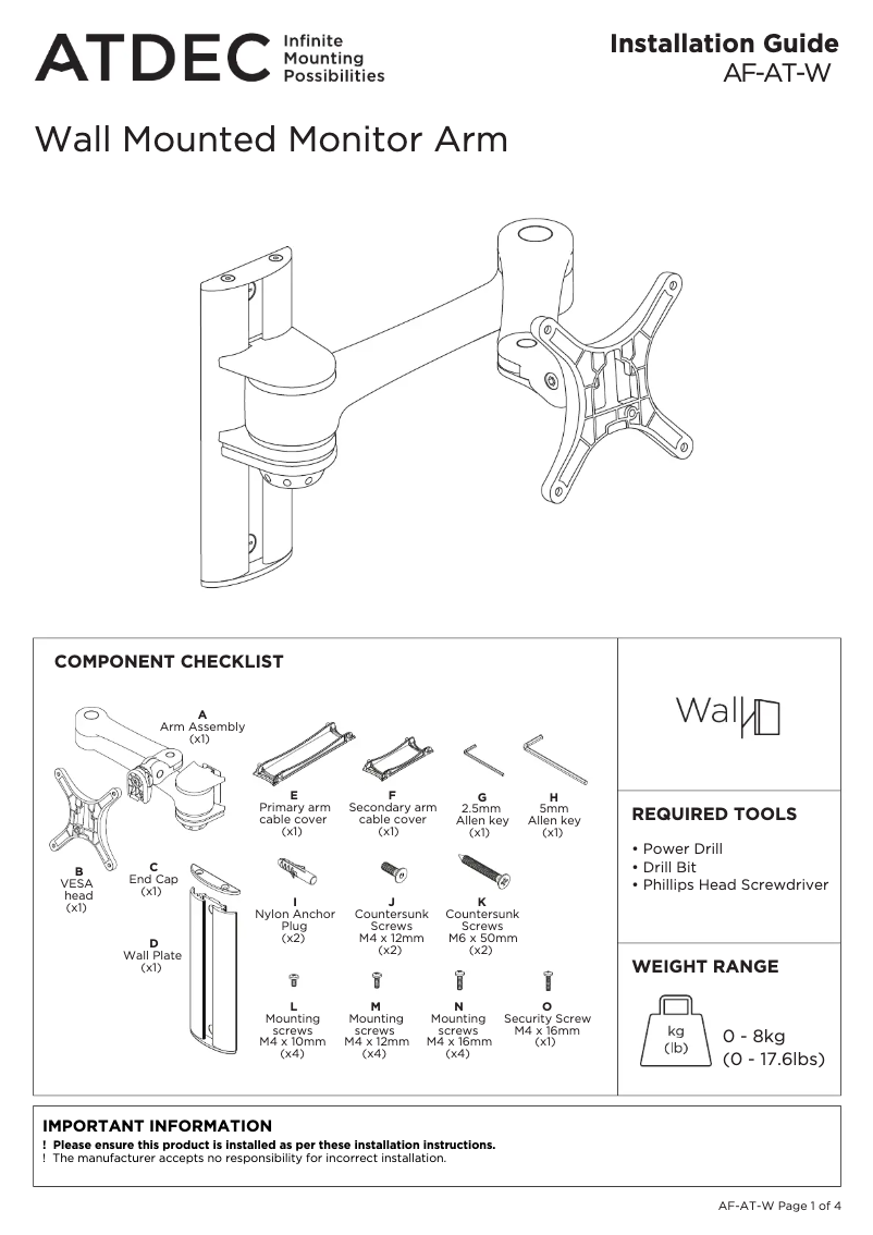 Page 1 de la notice Manuel utilisateur Atdec AF-AT-W-P