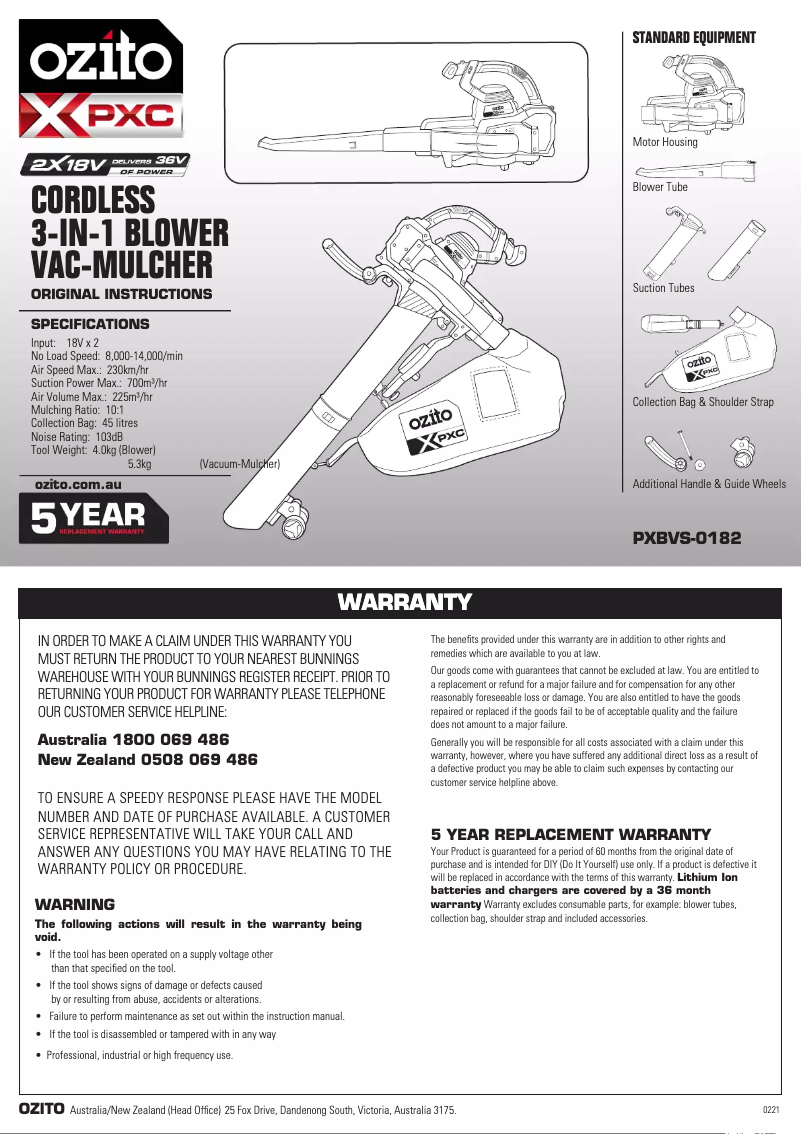 Image de la première page du manuel de l'appareil PXBVK-4182