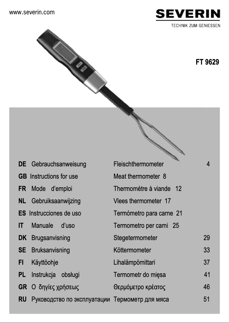 Page 1 de la notice Manuel utilisateur Severin FT 9629
