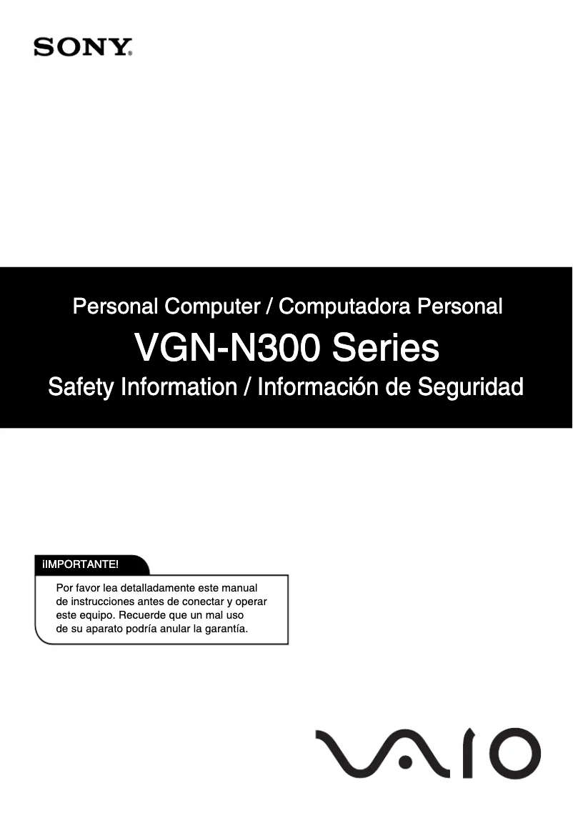 Página 1 del manual Instrucciones de seguridad Sony Vaio VGN-N325E