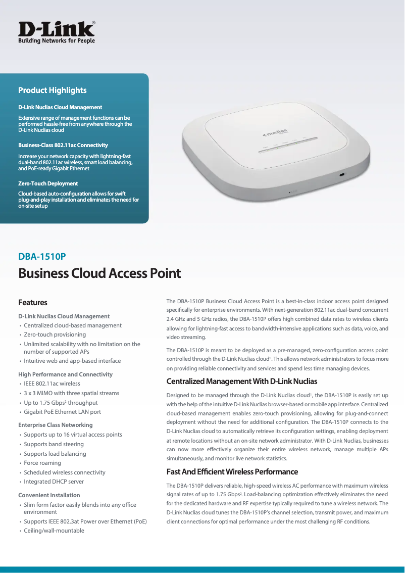 Page 1 de la notice Fiche technique D-Link DBA-1510P