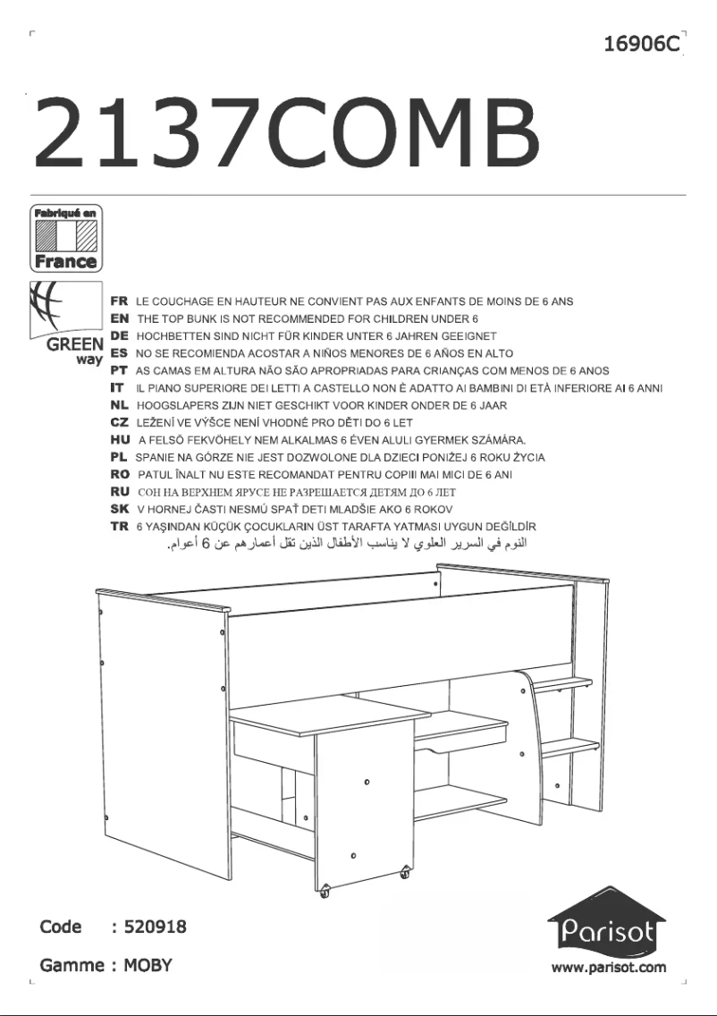 Page 1 de la notice Manuel utilisateur Parisot Moby 2137COMB