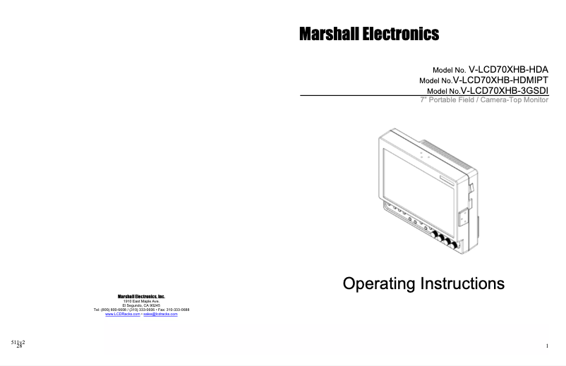 Page 1 de la notice Manuel utilisateur Marshall V-LCD70XHB-HDMIPT