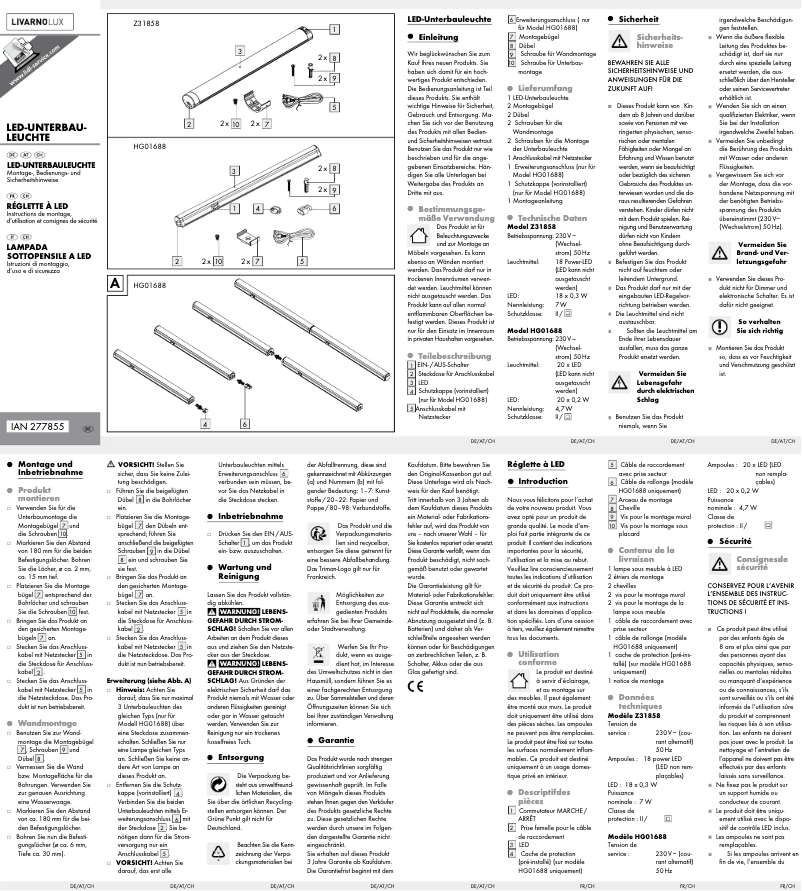 Page 1 de la notice Manuel utilisateur Livarno Lux IAN 277855