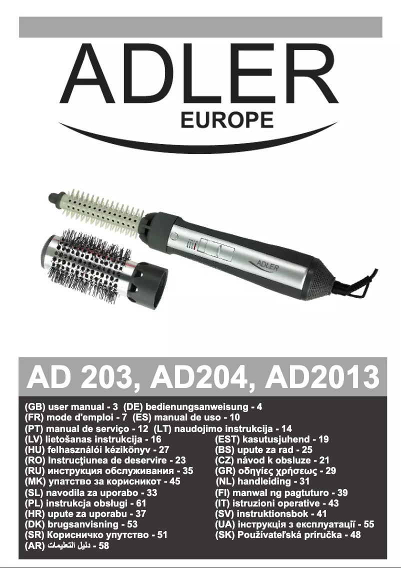 Page 1 de la notice Manuel utilisateur Adler AD 2013