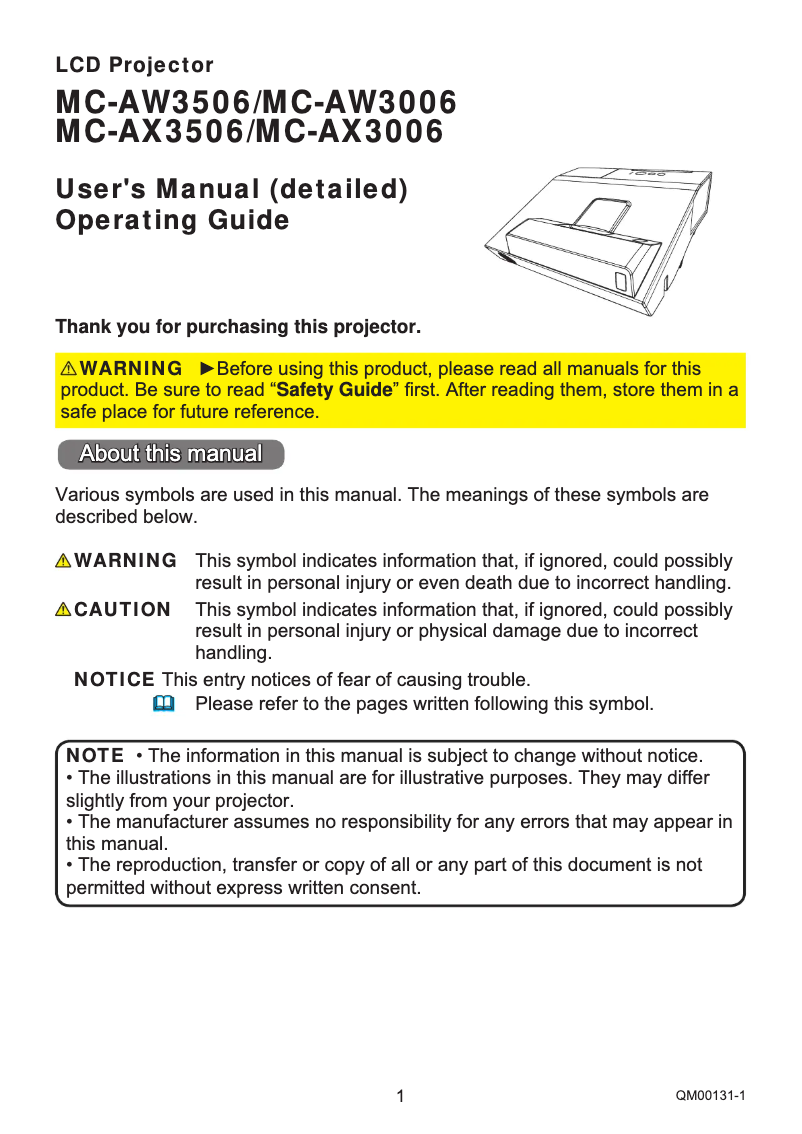 Page 1 de la notice Manuel utilisateur Hitachi MC-AX3006