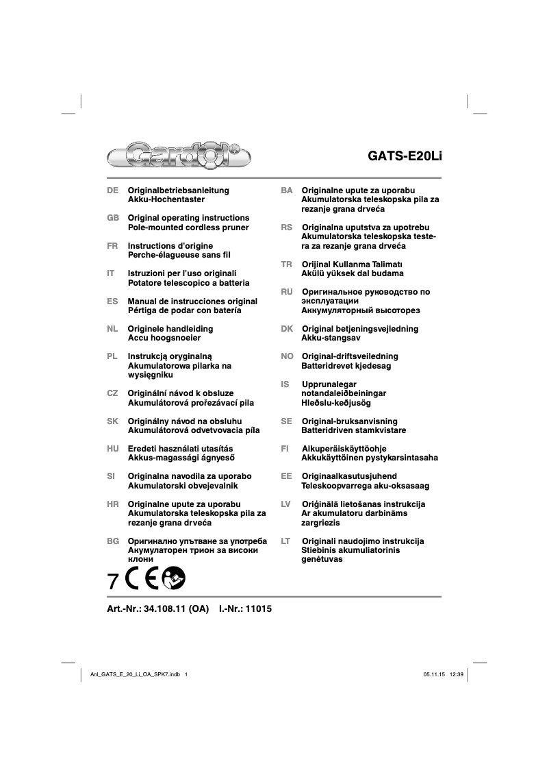 Page n°1 - Manuel utilisateur Gardol GATS-E 20 Li