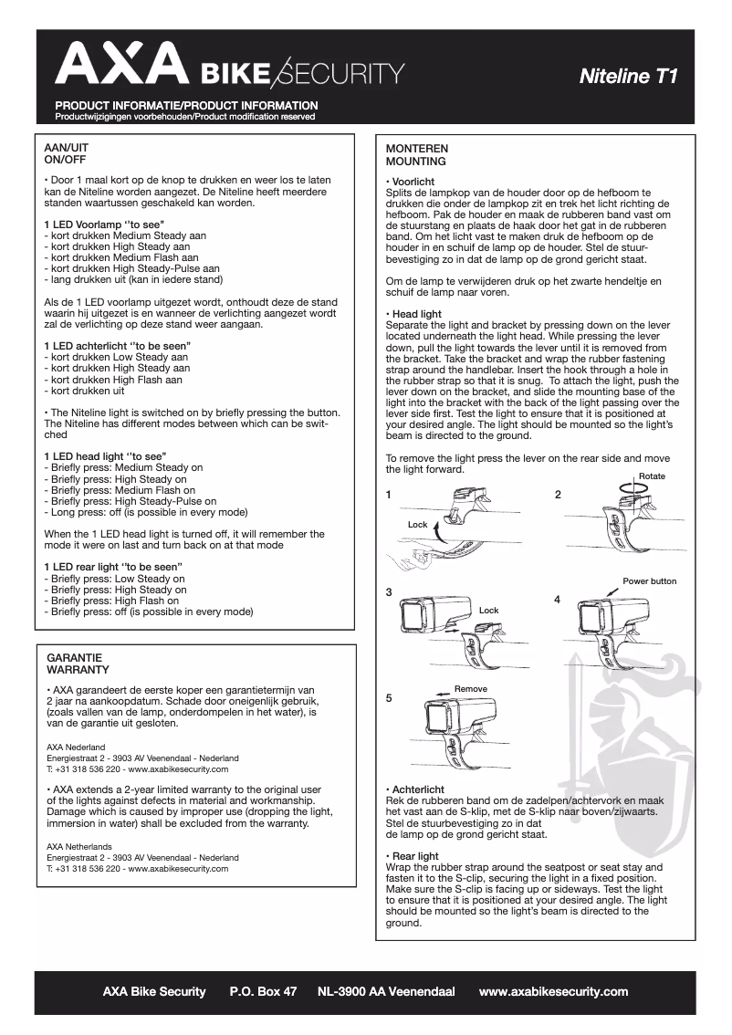 Page 1 de la notice Manuel utilisateur AXA Niteline T1