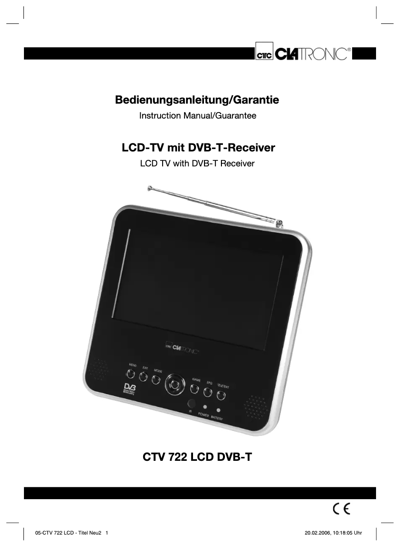 Page 1 de la notice Manuel utilisateur Clatronic CTV 722