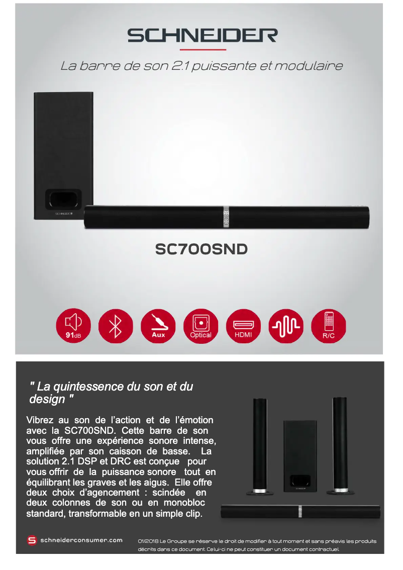Page 1 de la notice Fiche technique Schneider SC700SND
