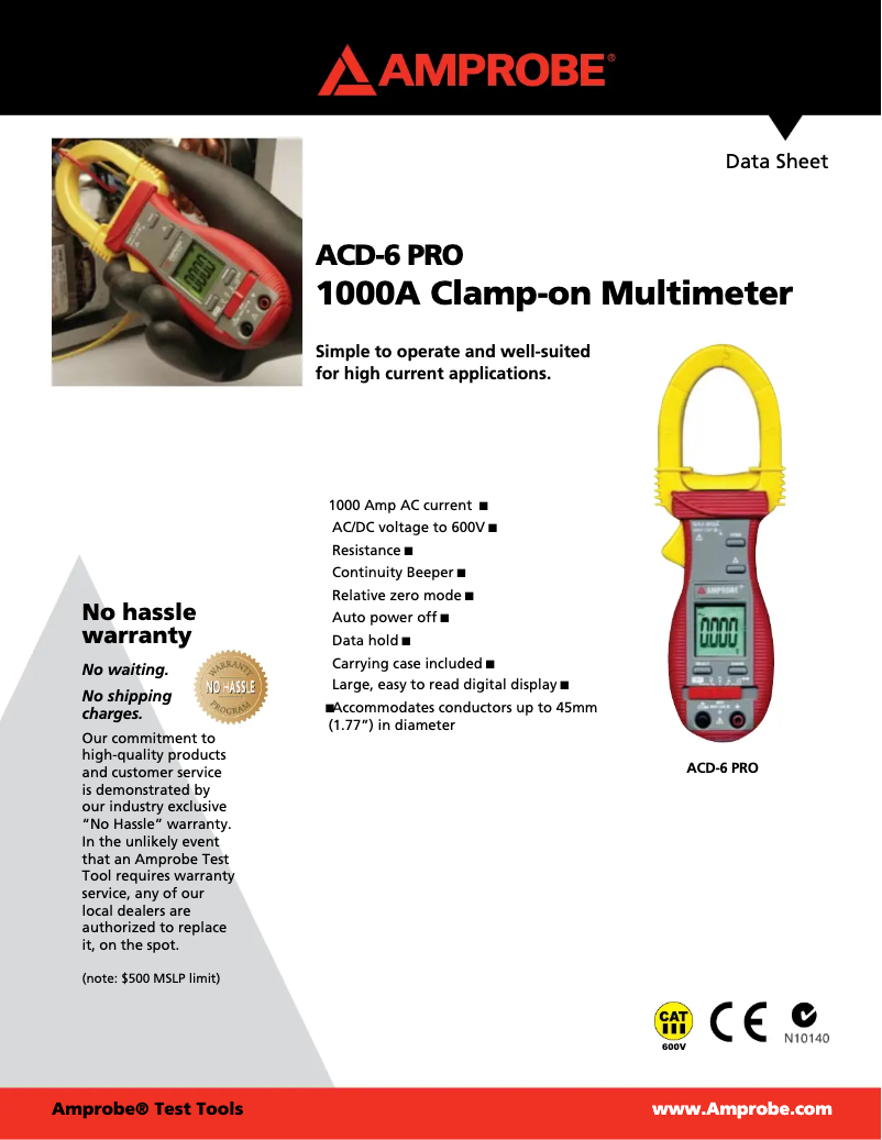 Page 1 de la notice Fiche technique Amprobe ACD-6-PRO