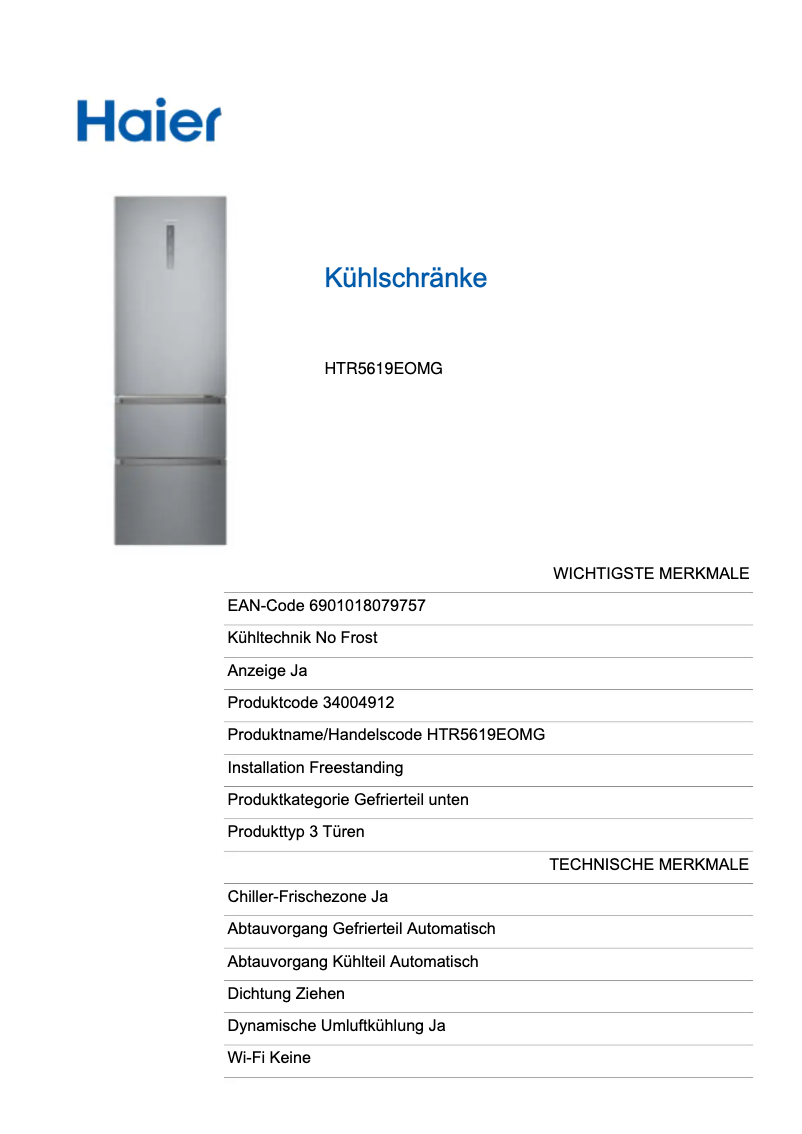 Page n°1 - Label énergétique Haier HTR5619EOMG