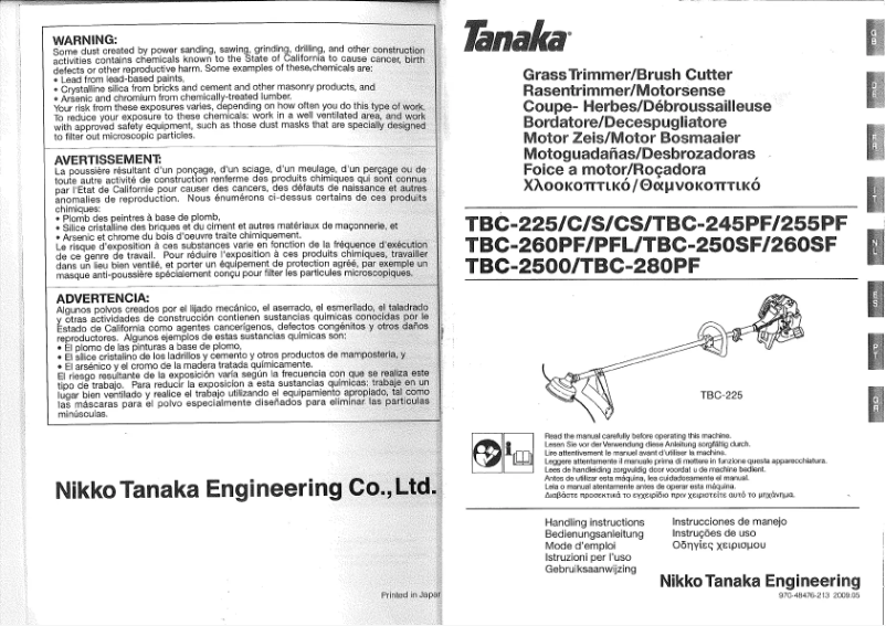 Page n°1 - Manuel utilisateur Tanaka TBC-280PF
