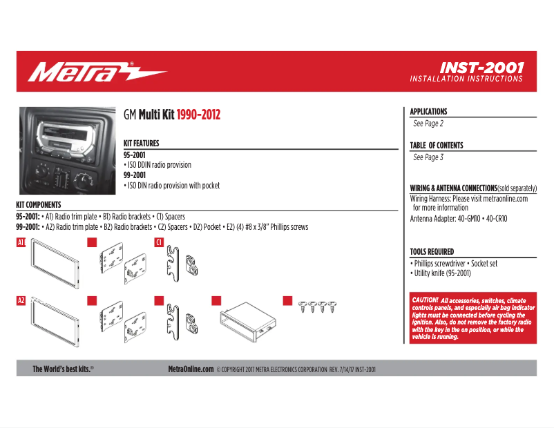 Page n°1 - Manuel utilisateur Metra 95-2001C