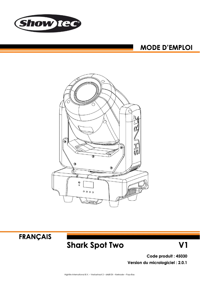 Page 1 de la notice Manuel utilisateur Showtec Shark Spot Two