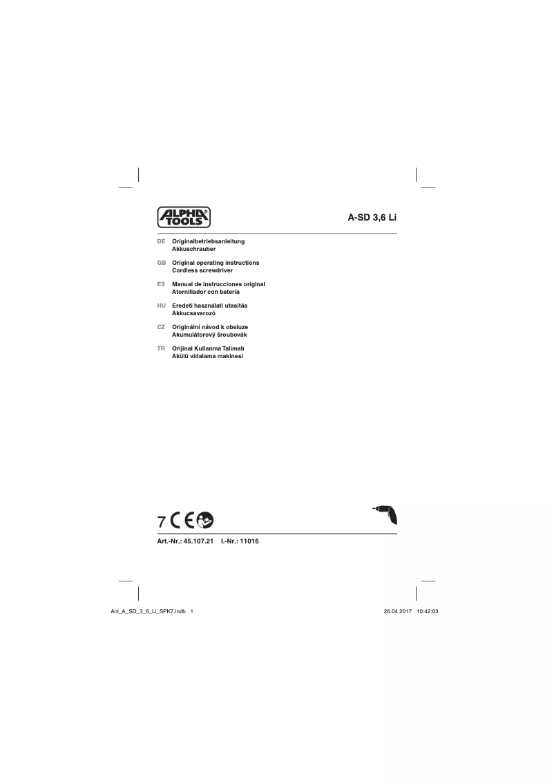 Image de la première page du manuel de l'appareil A-SD 3,6 Li