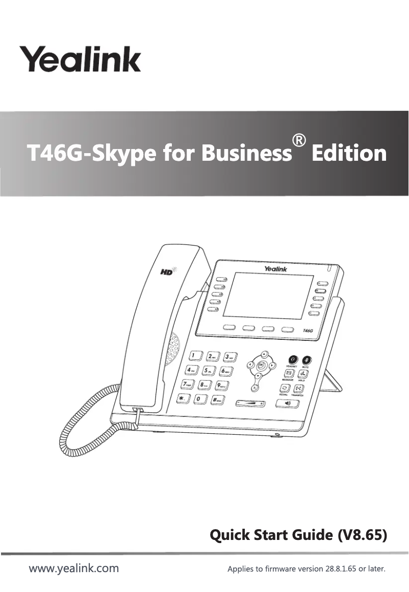 Page 1 de la notice Guide de démarrage rapide Yealink T46G