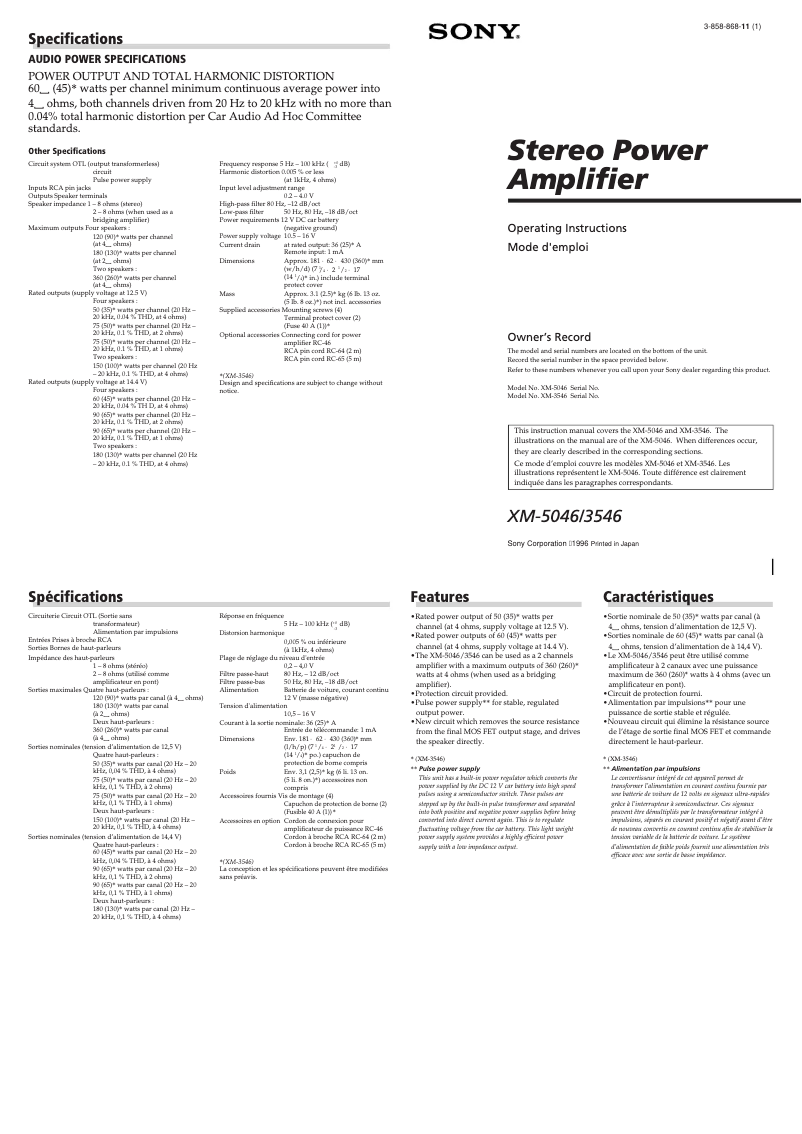 Página 1 del manual Manual de usuario Sony XM-5046