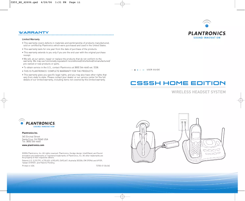 Page 1 de la notice Manuel utilisateur Plantronics CS55H