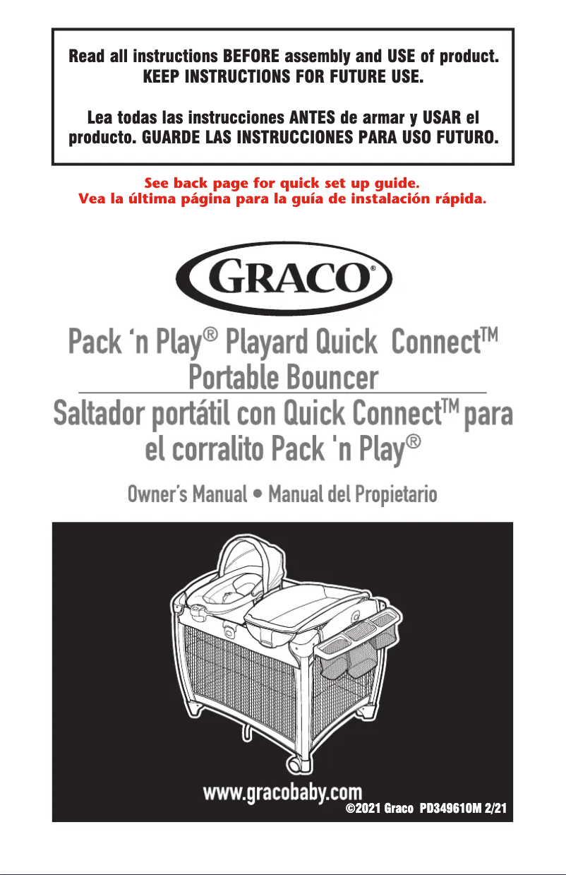Page 1 de la notice Manuel utilisateur Graco Pack 'n Play Quick Connect Playard with Portable Bouncer Bassine