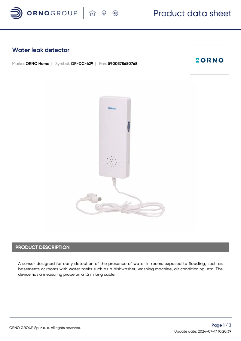 Page 1 de la notice Fiche technique ORNO OR-DC-629