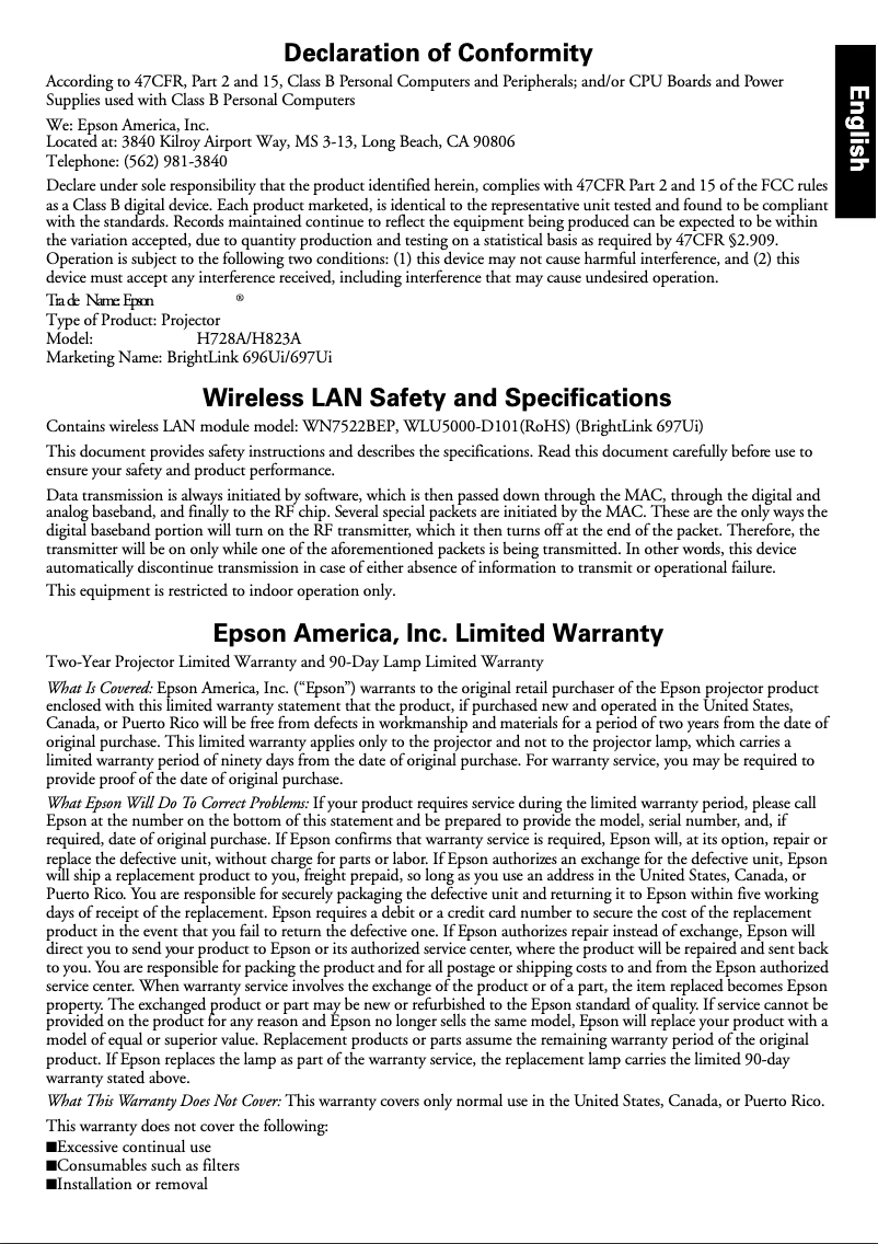 Imagen de la primera página del manual del dispositivo BrightLink 696Ui