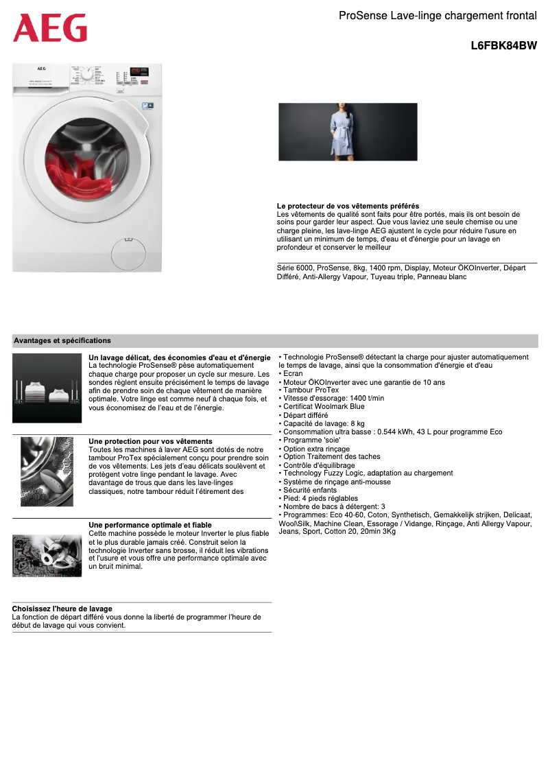 Page n°1 - Fiche technique AEG L6FBK84BW